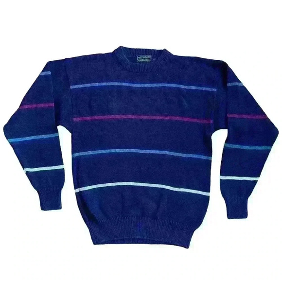 Eddie Bauer Other - Vintage Eddie Bauer navy blue striped crewneck knit sweater size Large